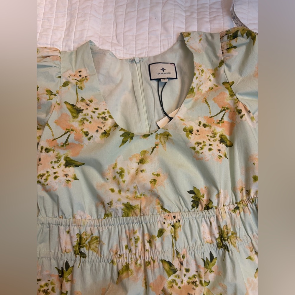 TUCKERNUCK Aqua Watercolor Marlena Floral Midi Dress Cinch Waist NWT - Picture 8 of 10